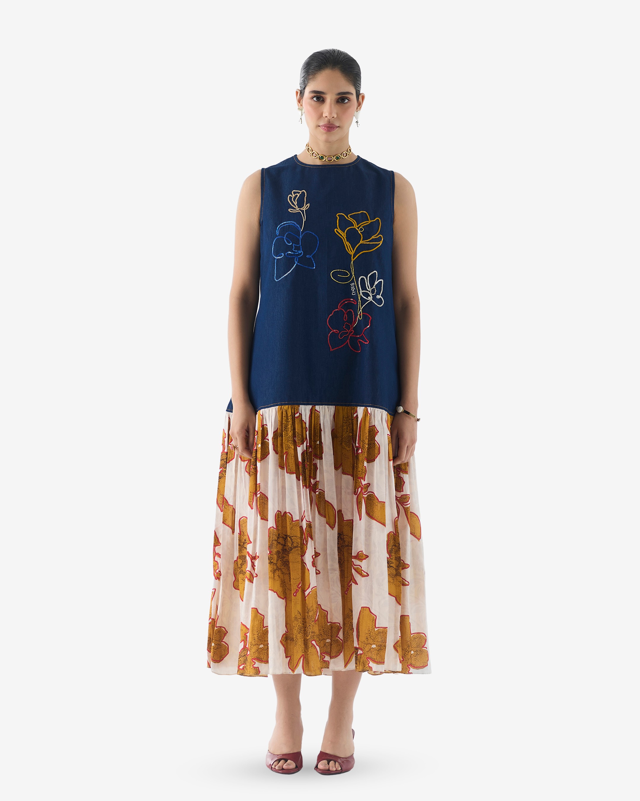 Elara Denim A Line Dress