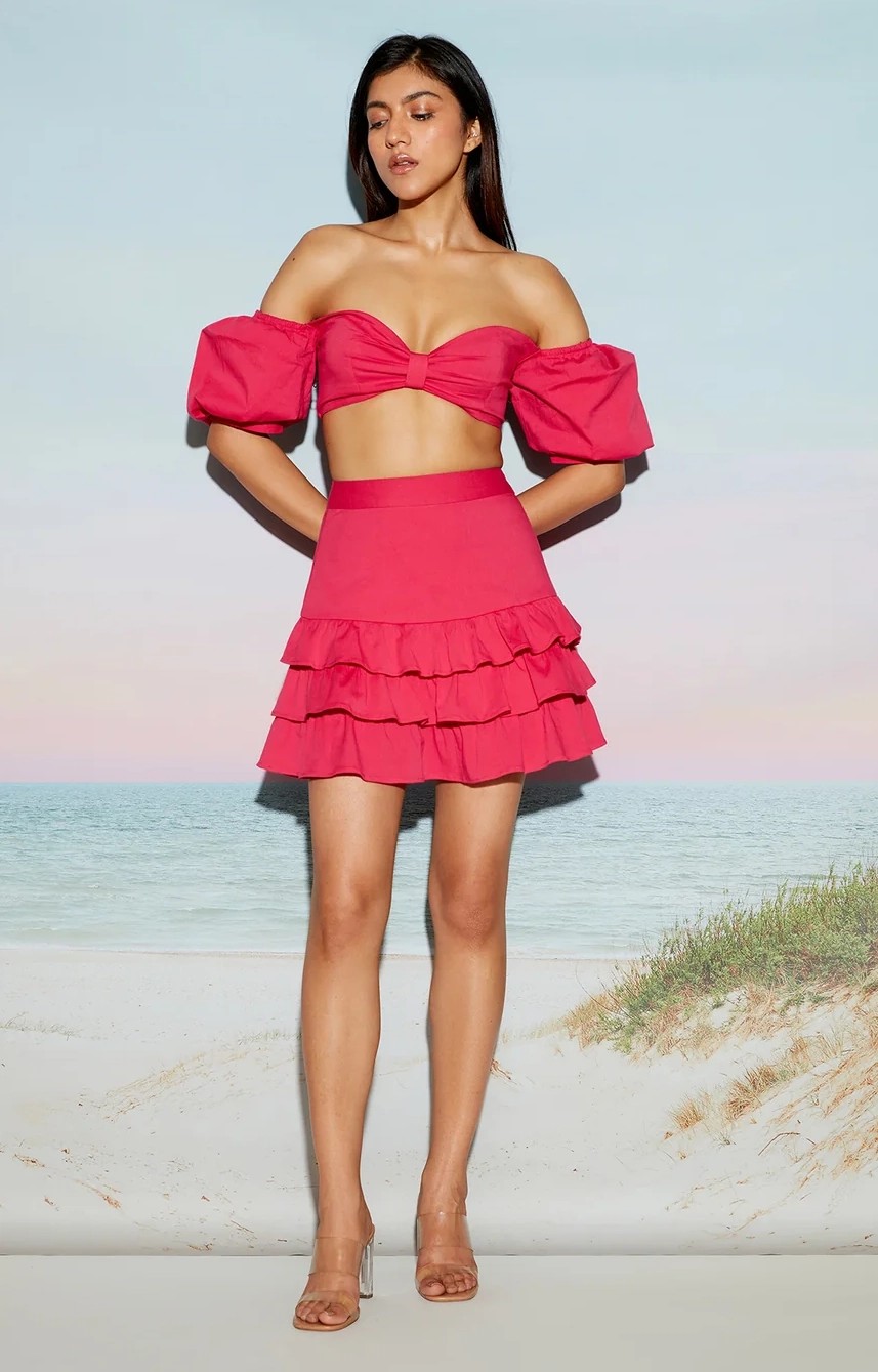 Pink Off Shoulder Bow Top