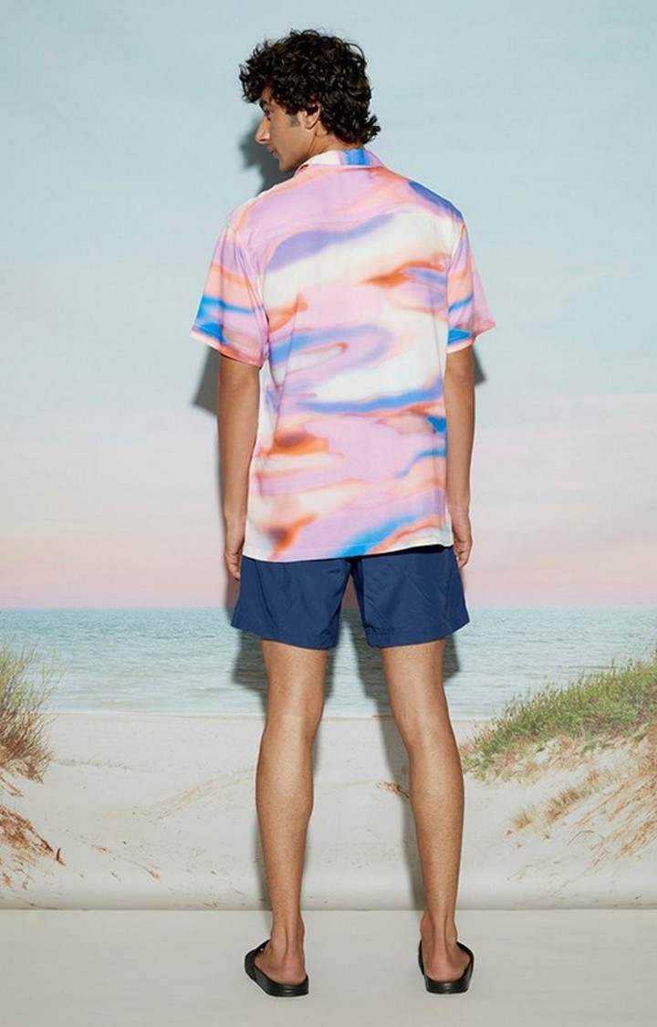Pink Sky Abstract Print Men's Resort Shirt