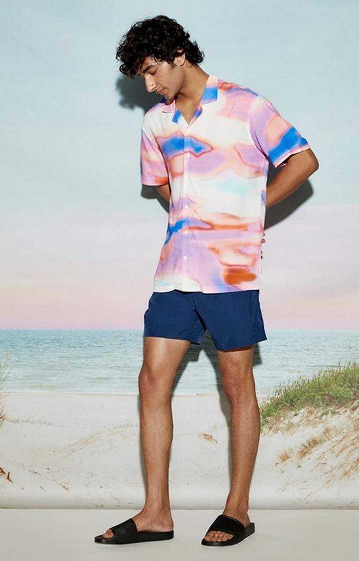 Pink Sky Abstract Print Men's Resort Shirt