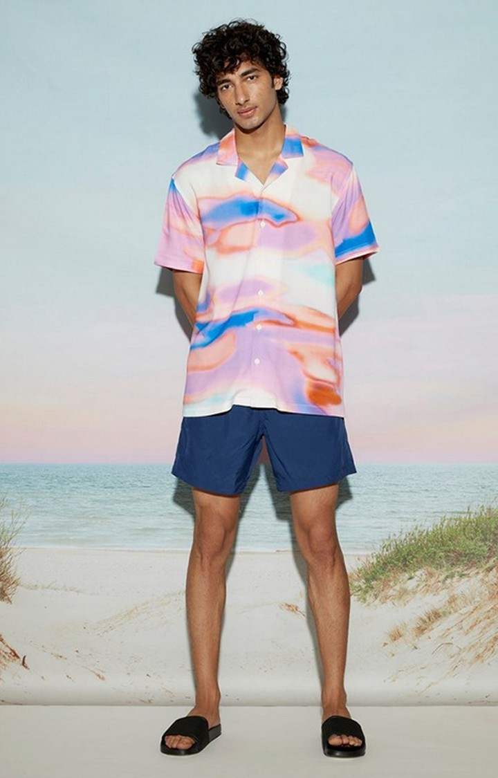Pink Sky Abstract Print Men's Resort Shirt