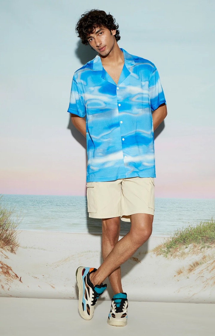 Blue Sky Abstract Print Men's Resort Shirt