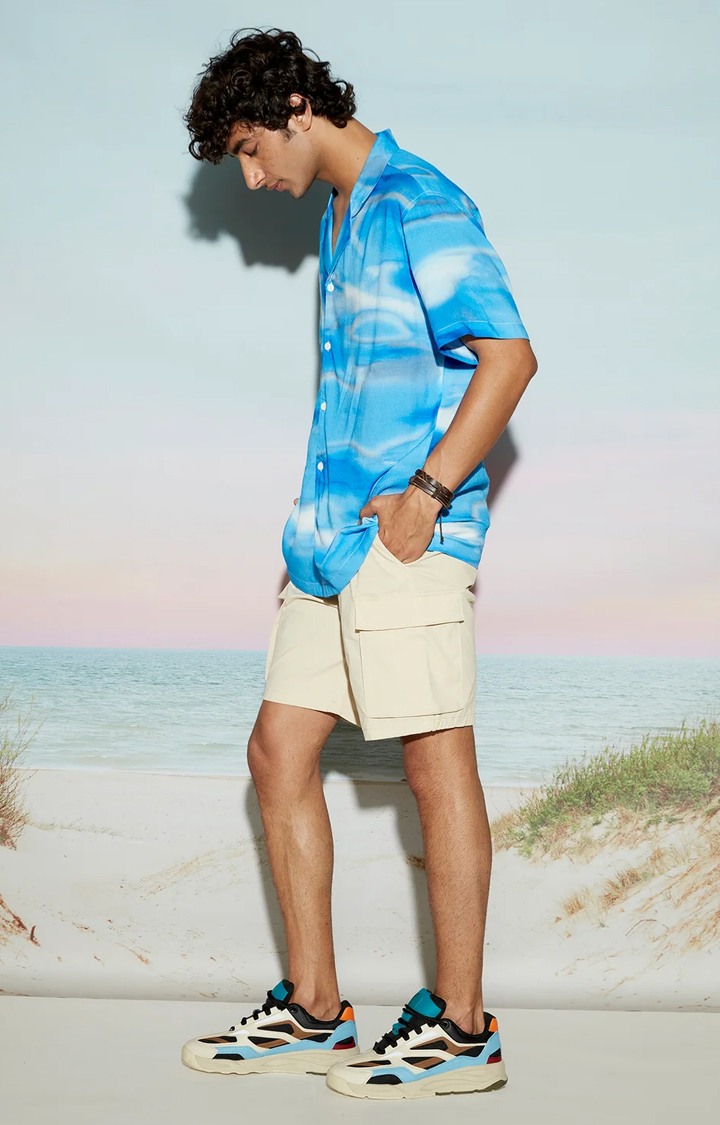 Blue Sky Abstract Print Men's Resort Shirt