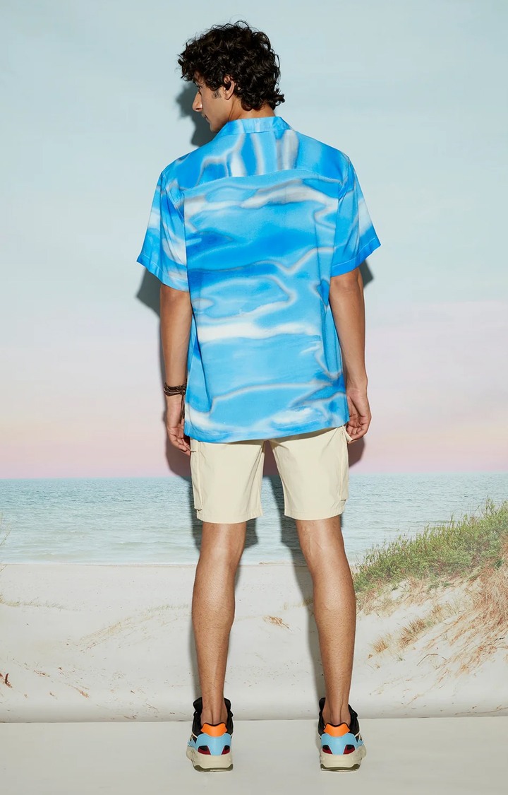 Blue Sky Abstract Print Men's Resort Shirt