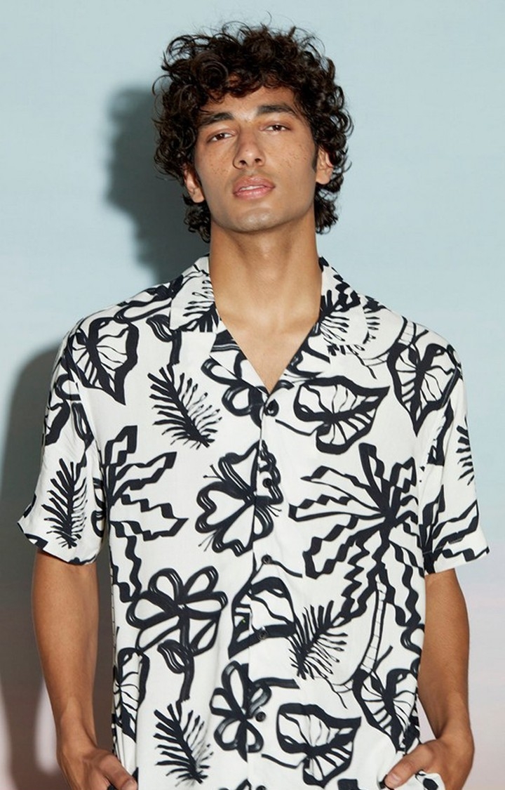 The Clothing Factory | Abstract Floral Print Men's Black Resort Shirt