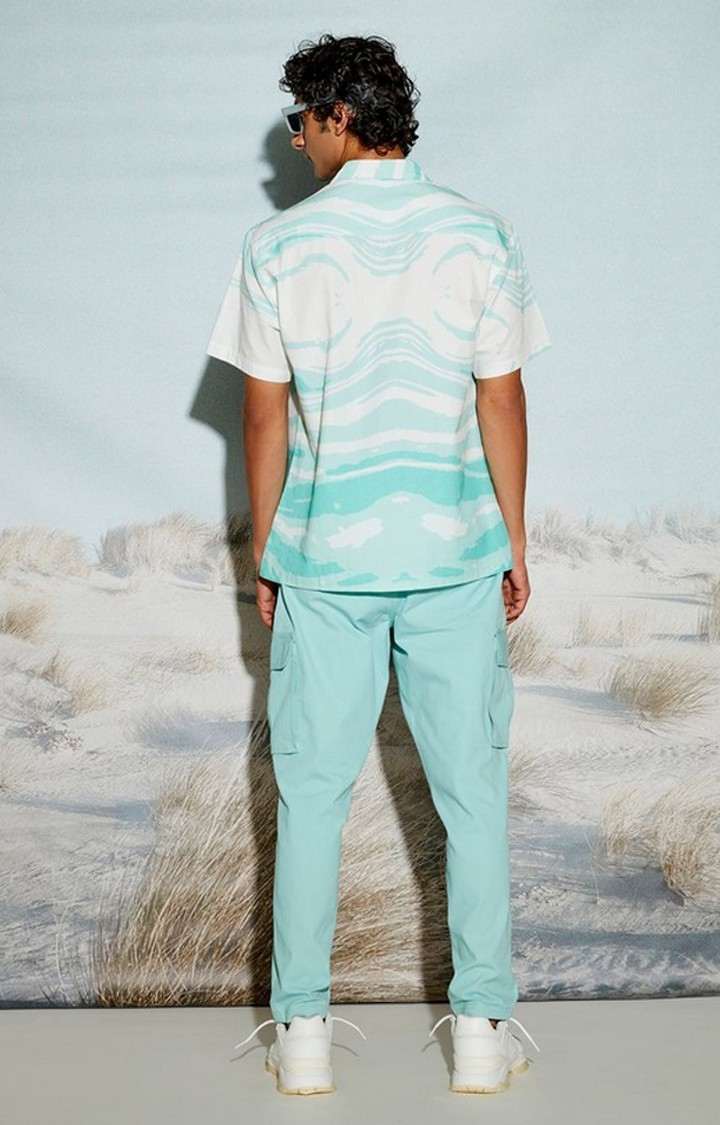 Ocean Wave Abstract Print Men's Resort Shirt