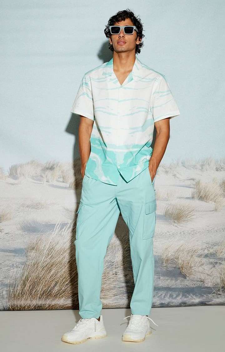 Ocean Wave Abstract Print Men's Resort Shirt