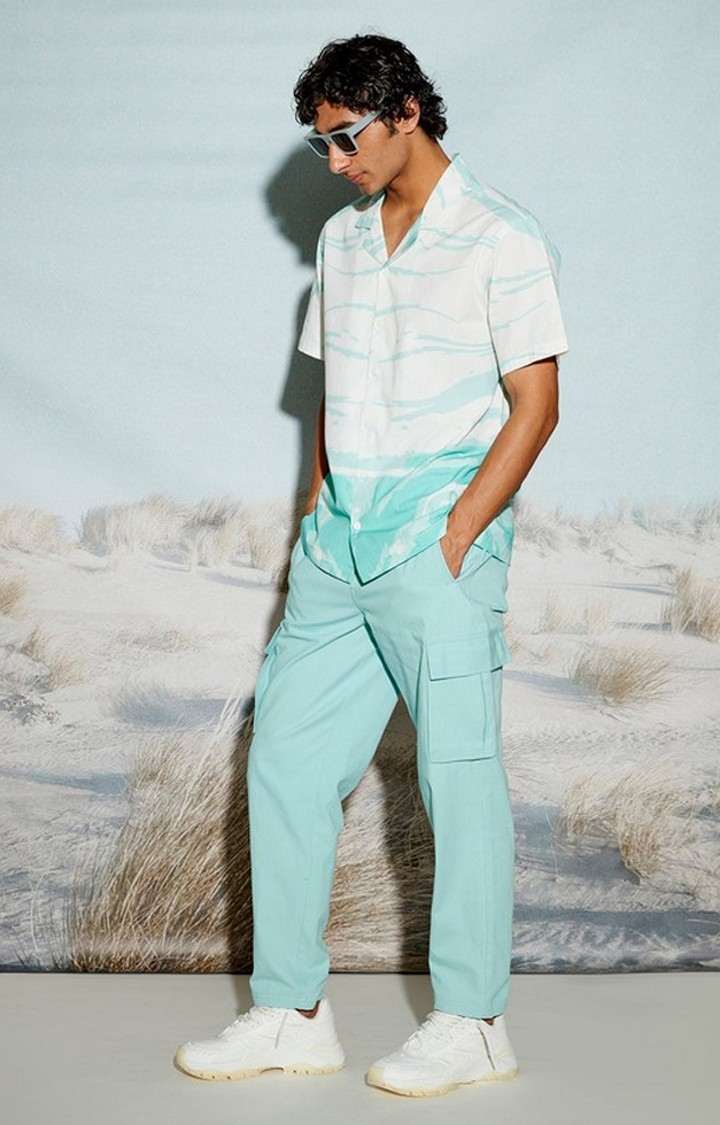 Ocean Wave Abstract Print Men's Resort Shirt