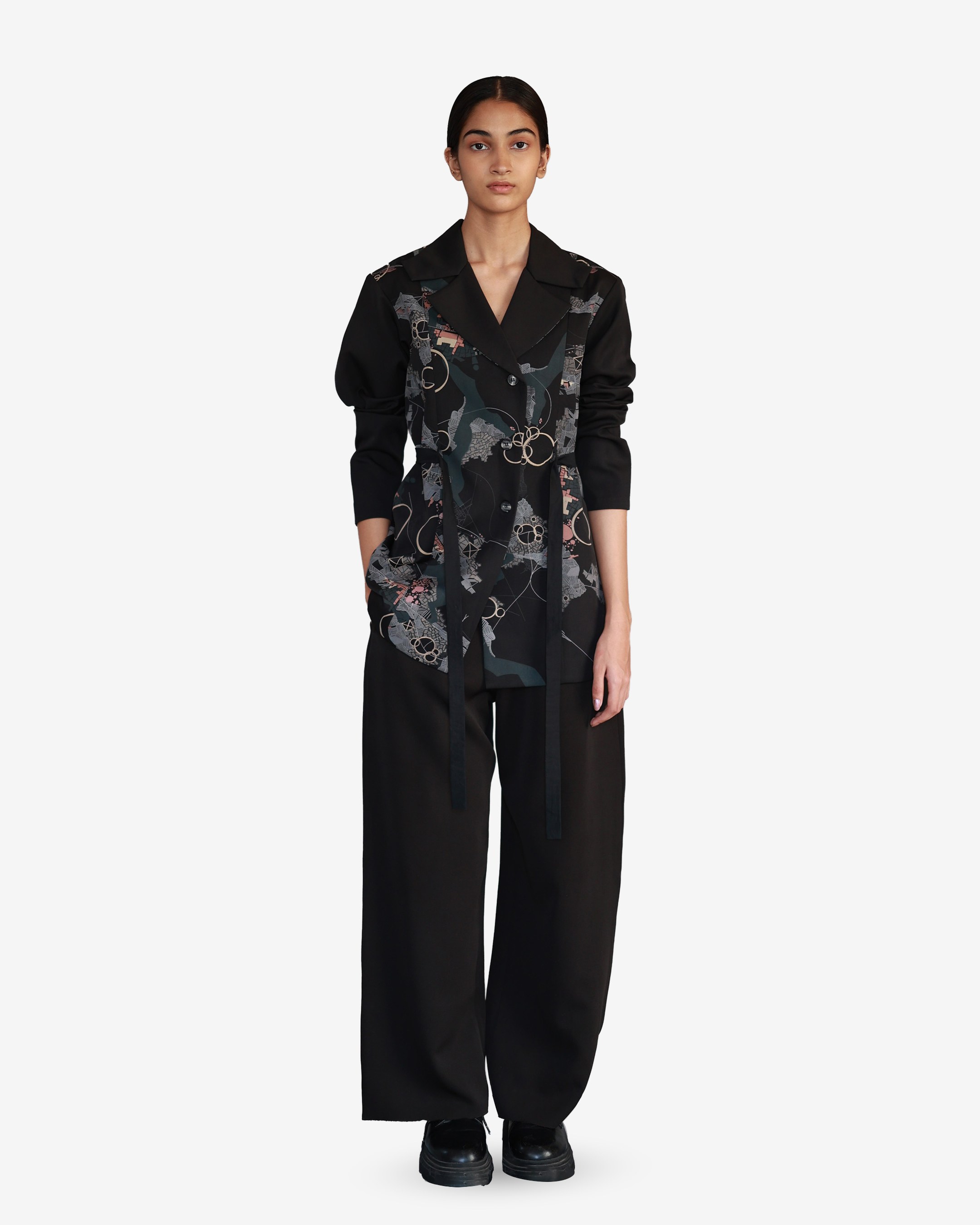 Black Map Coat Set