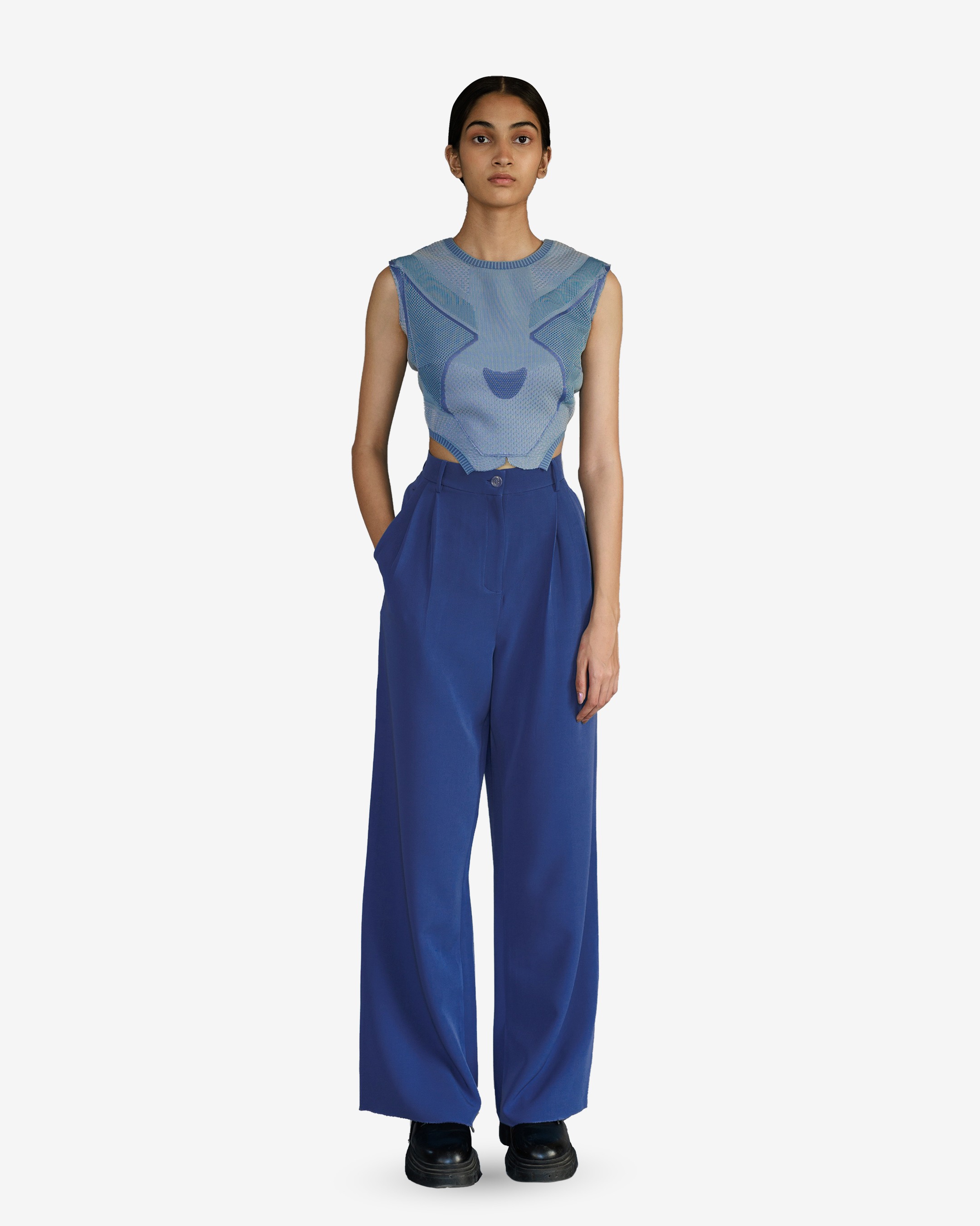 Blue Knitted Panel Top Set
