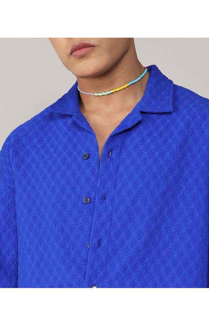 Men's Blue Solid Oversized Shirts