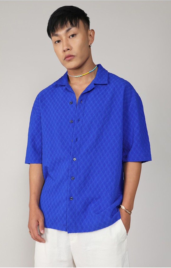 Men's Blue Solid Oversized Shirts
