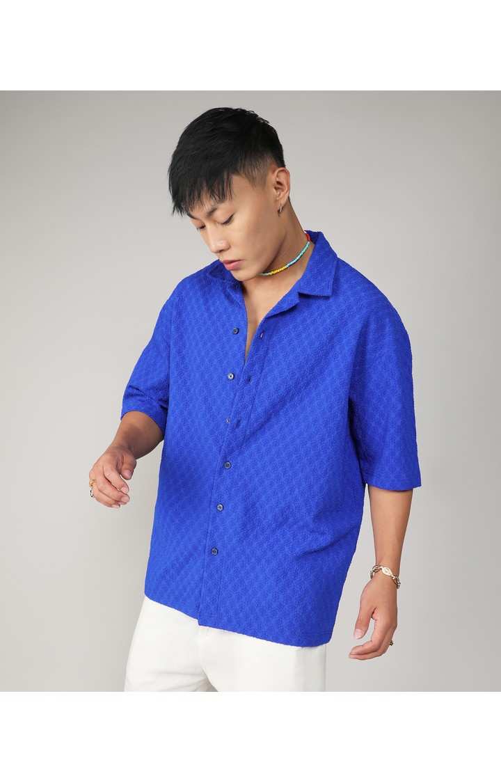 Men's Blue Solid Oversized Shirts