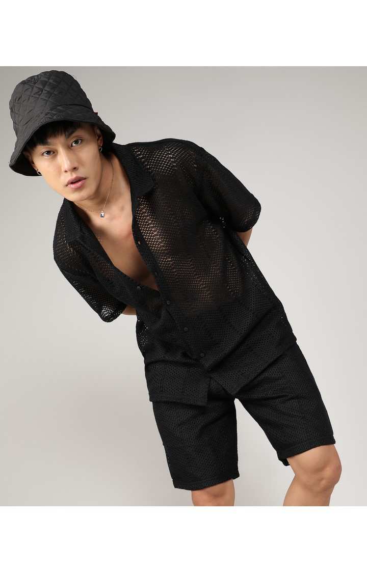 Men's Black Solid Co-ords