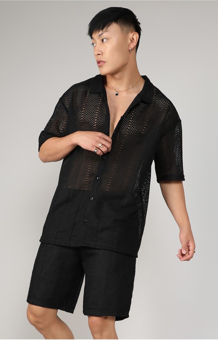 Men's Black Solid Co-ords