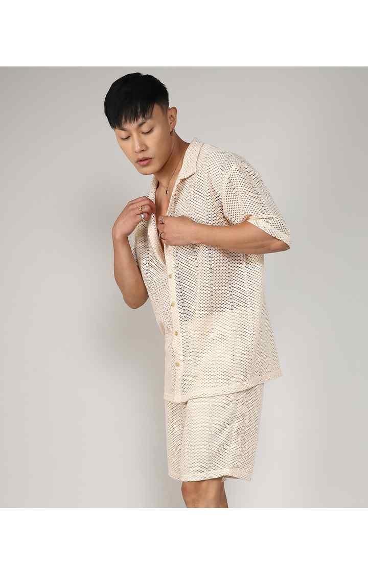 Men's White Solid Co-ords