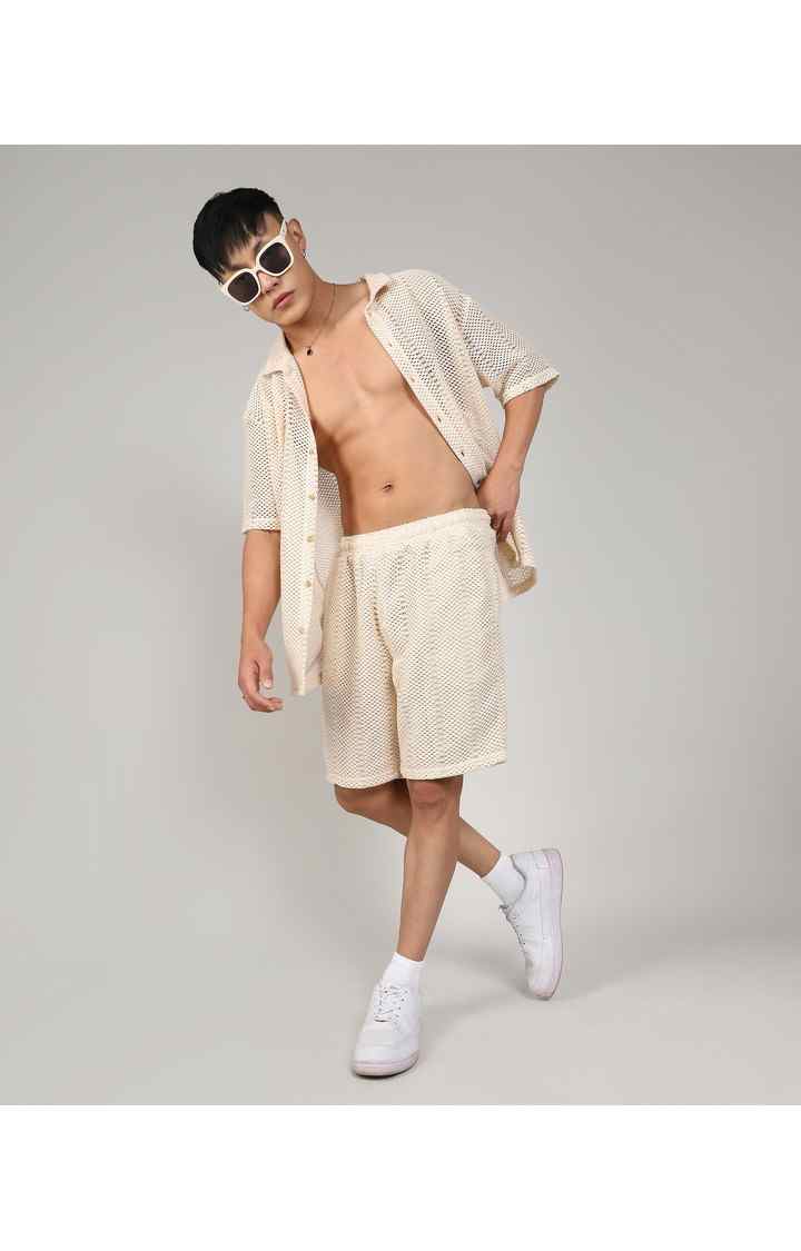 Men's White Solid Co-ords