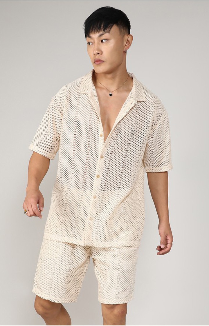 Men's White Solid Co-ords