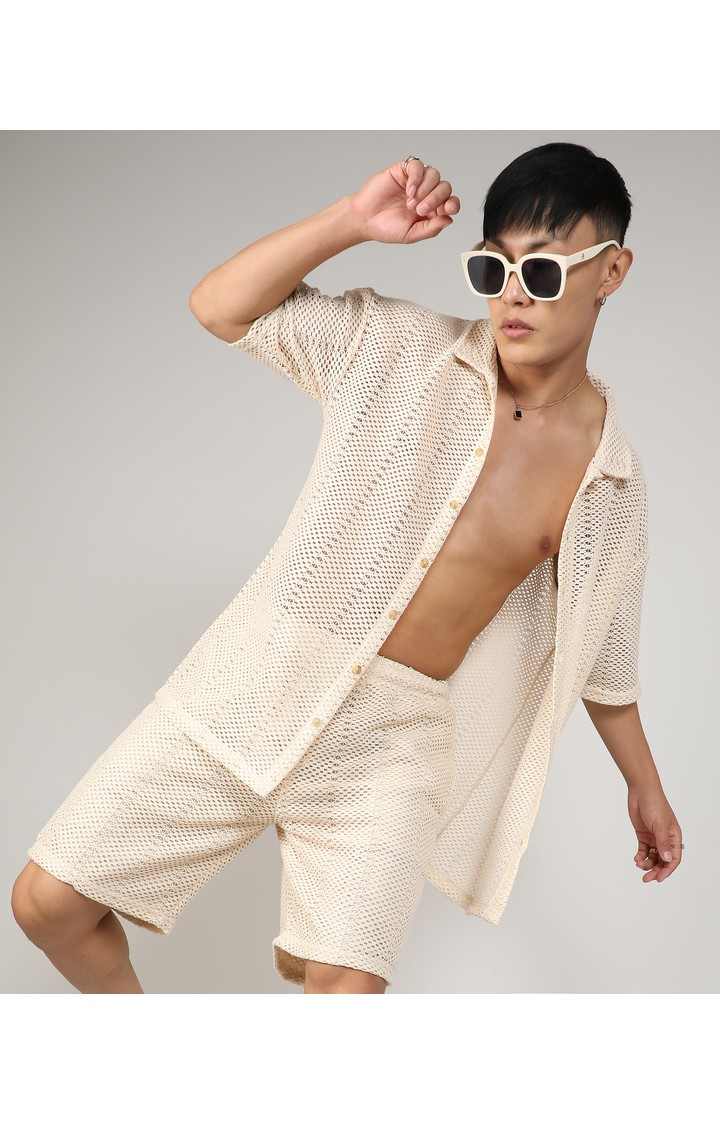 Men's White Solid Co-ords