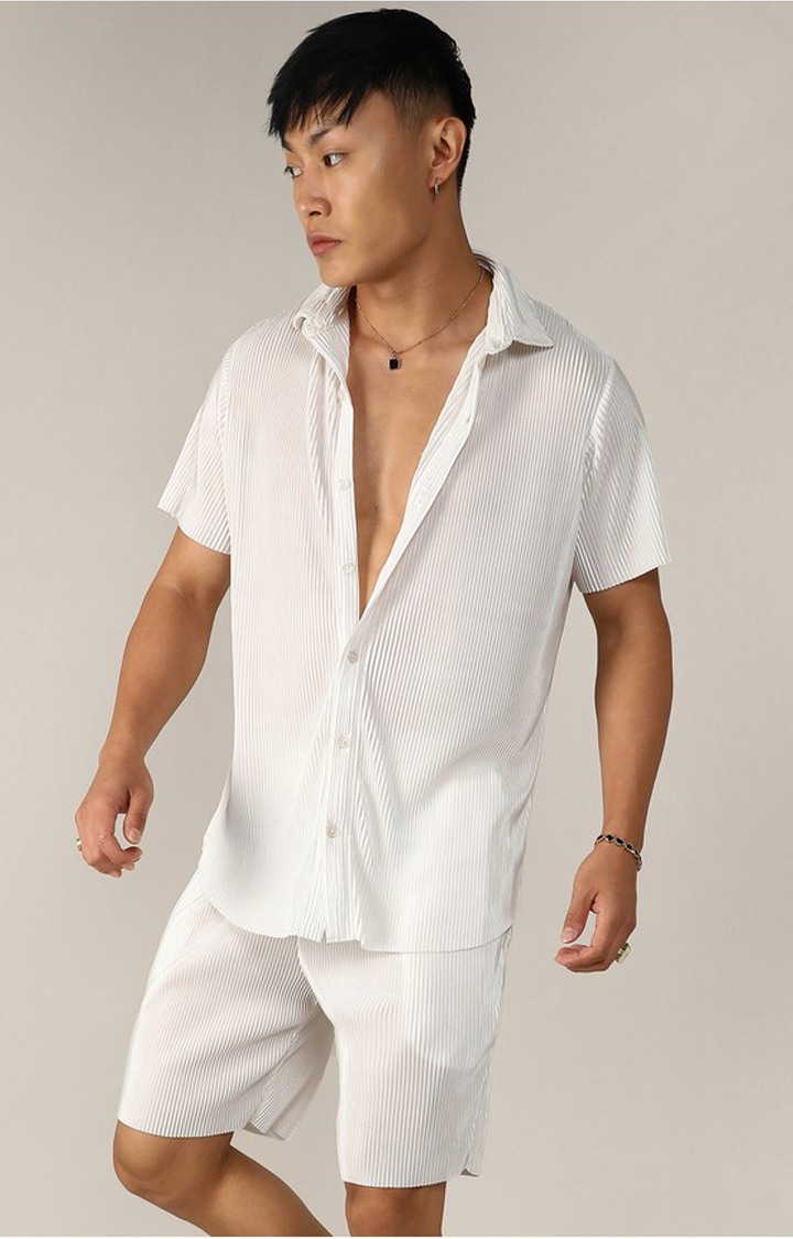 Men's White Solid Co-ords