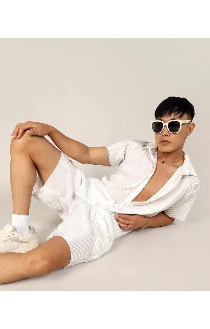 Men's White Solid Co-ords