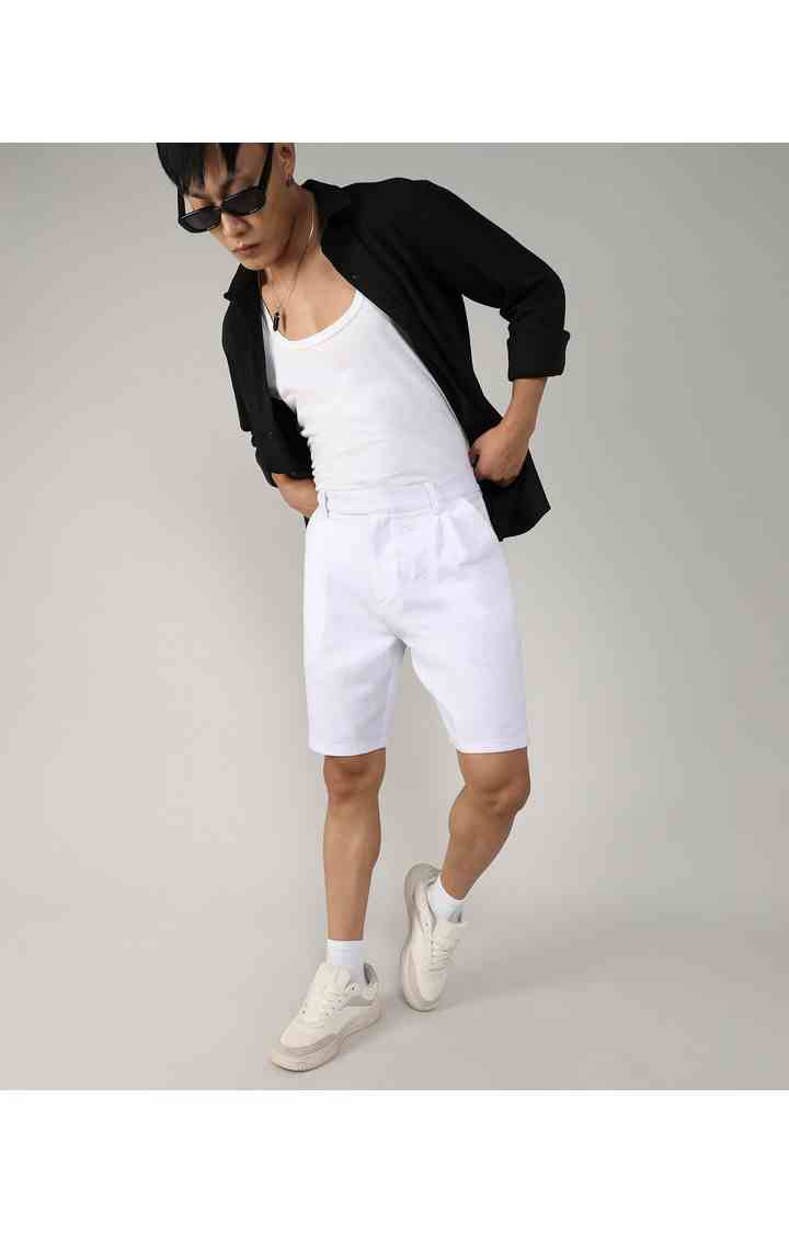 Men's Chalk White Solid Polyester Shorts