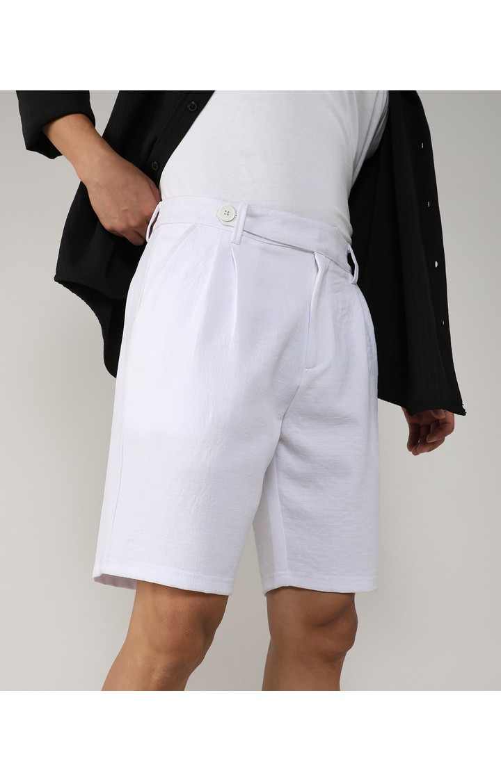 Men's Chalk White Solid Polyester Shorts