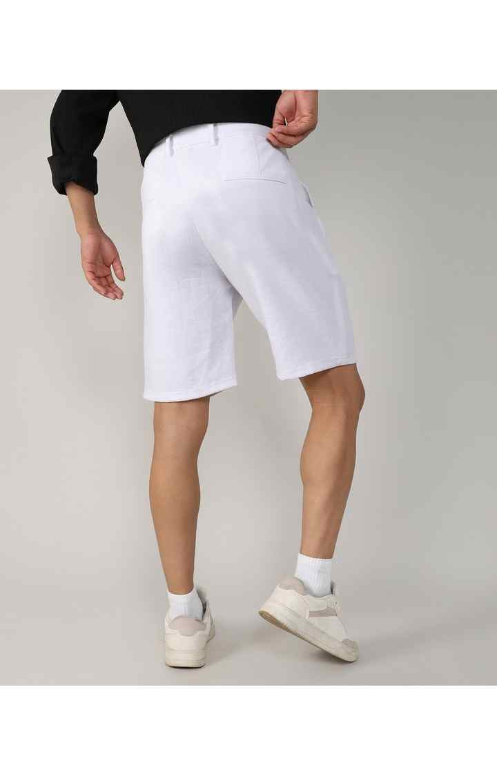 Men's Chalk White Solid Polyester Shorts