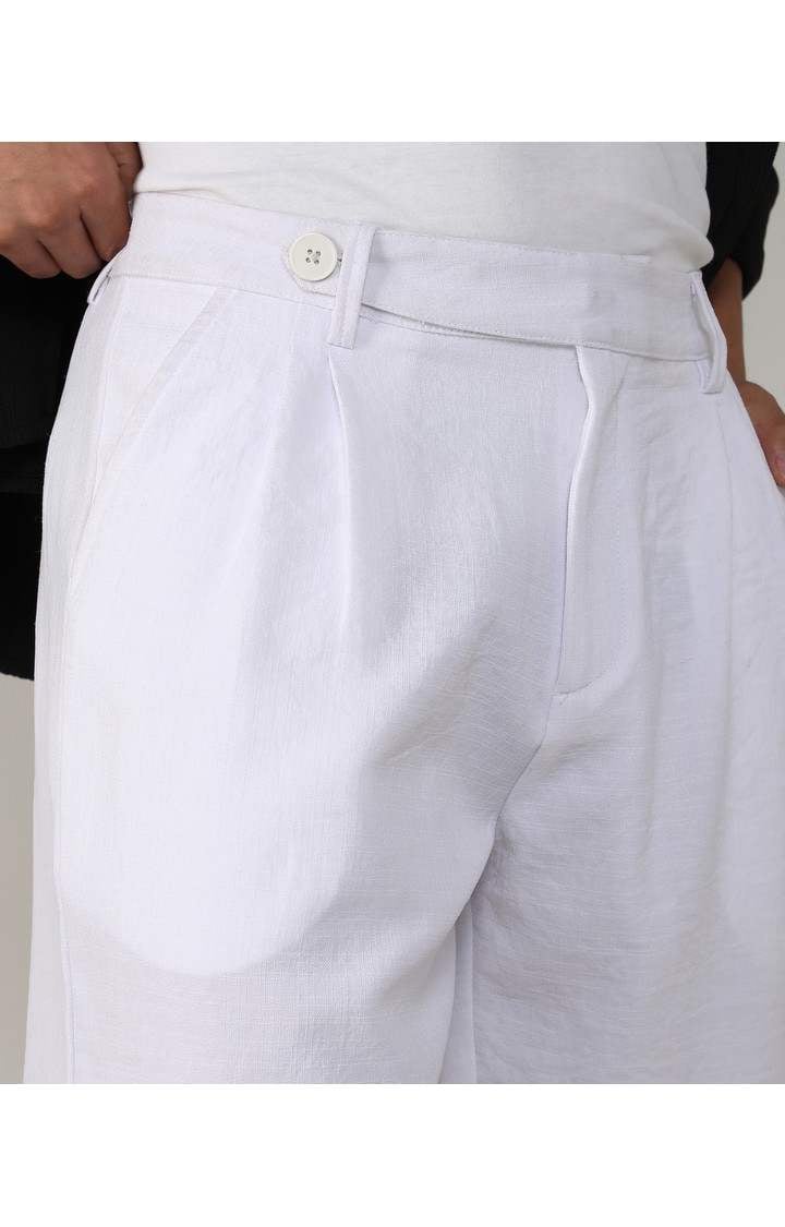Men's Chalk White Solid Polyester Shorts