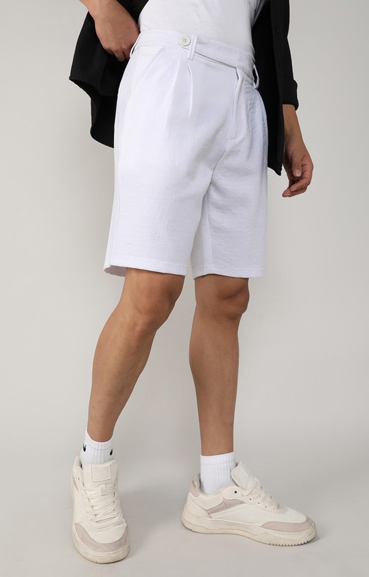 Men's Chalk White Solid Polyester Shorts