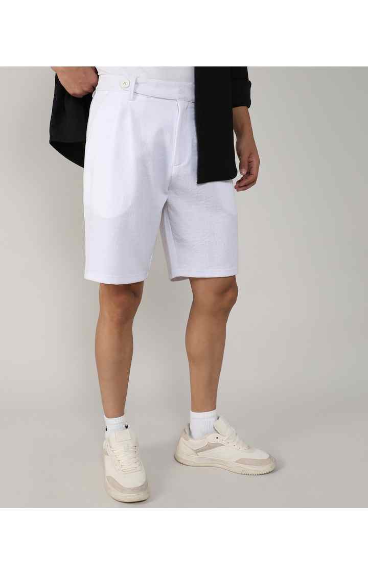 Men's Chalk White Solid Polyester Shorts