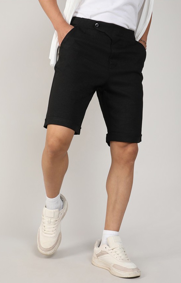 Men's Onyx Black Solid Polyester Shorts