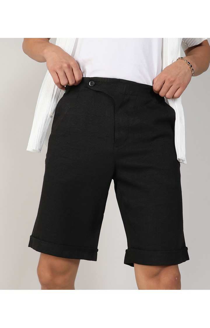 Men's Onyx Black Solid Polyester Shorts
