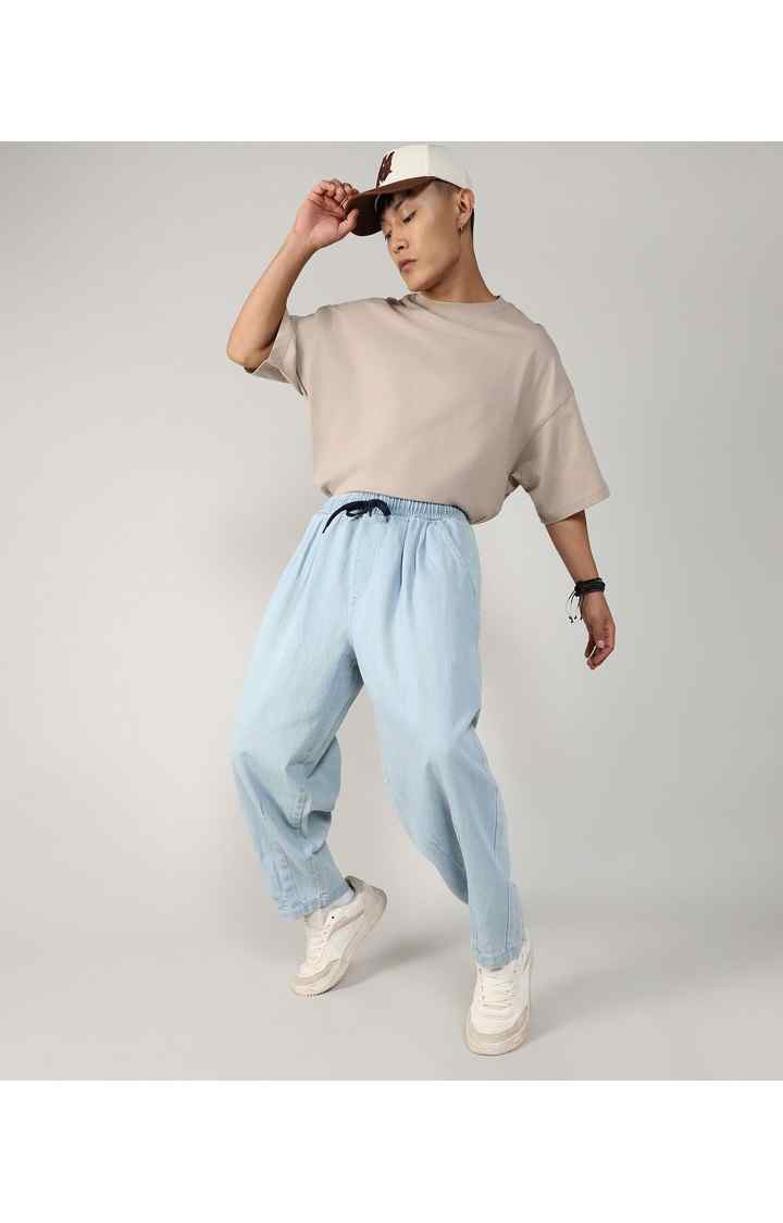 Men's Light Blue Solid Denim Jeans