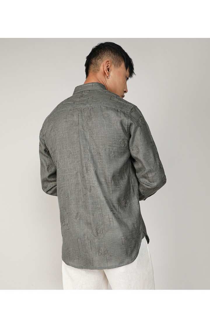 Men's Green Embroidered Casual Shirts
