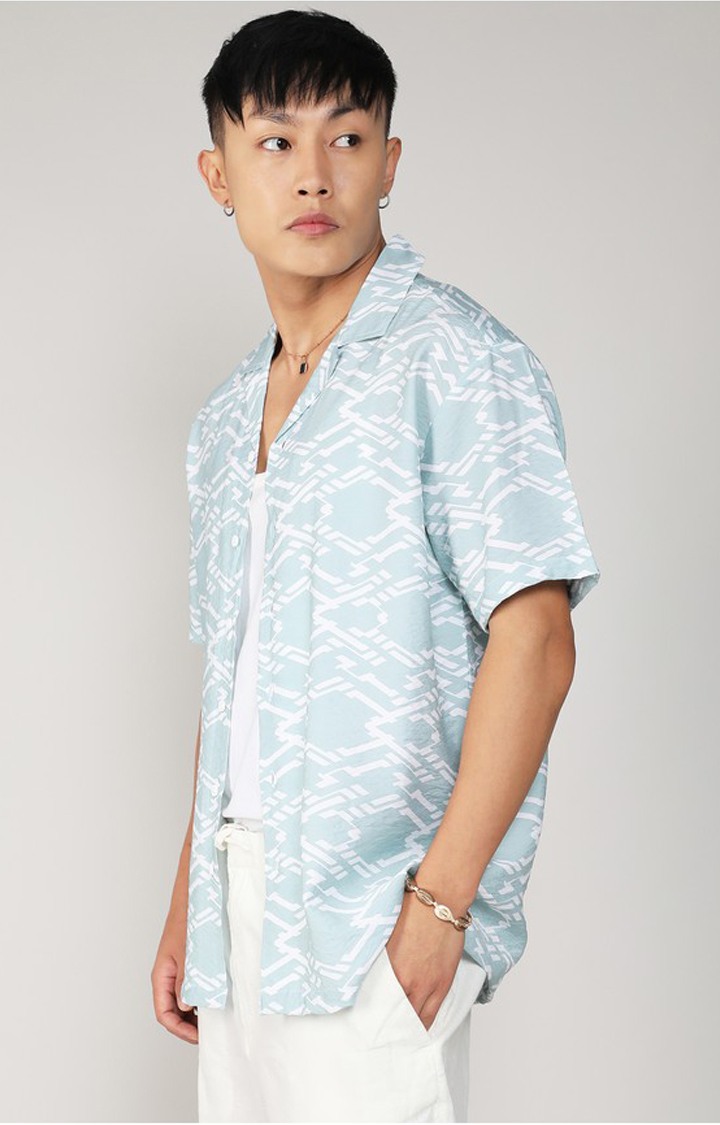 Men's Blue Printed Casual Shirts