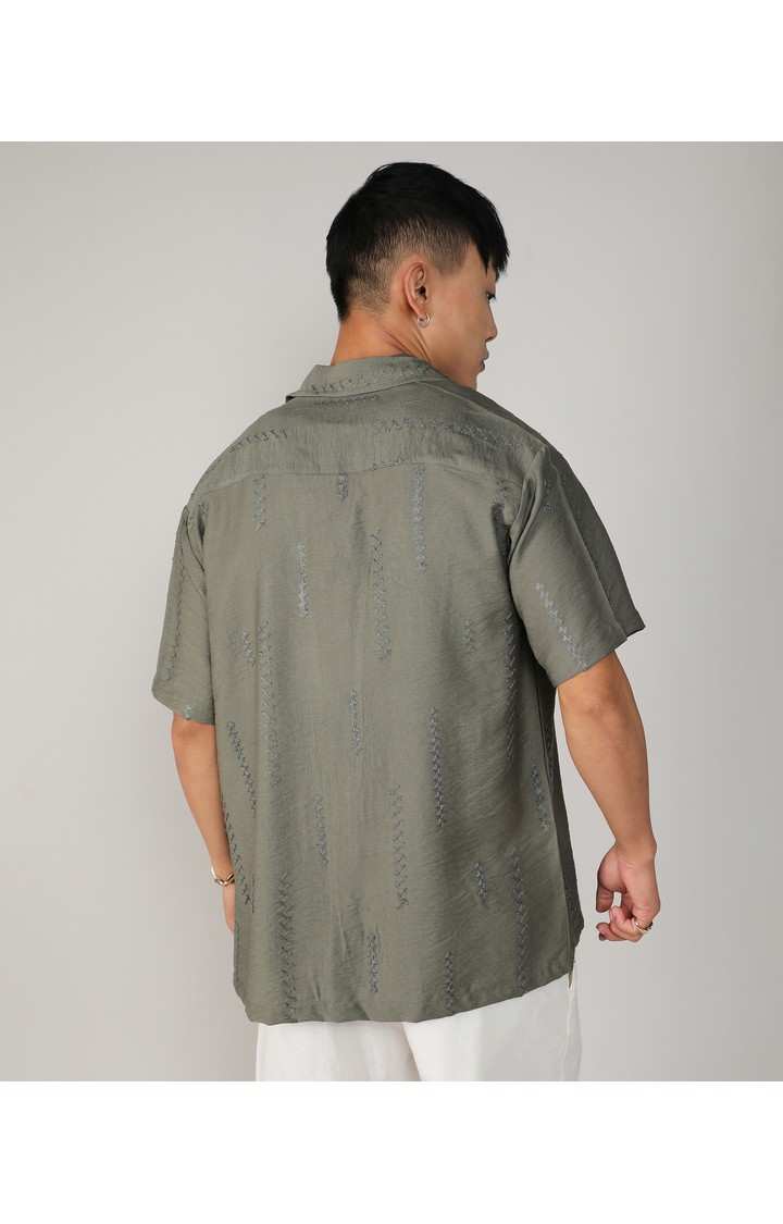 Men's Green Embroidered Casual Shirts