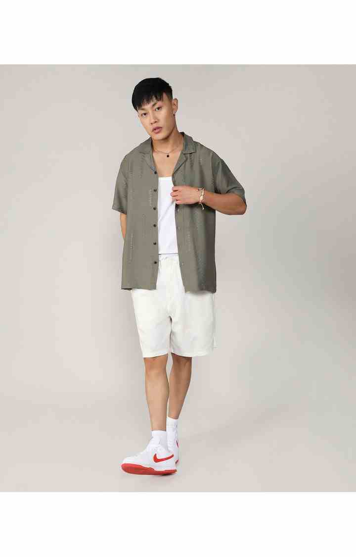 Men's Green Embroidered Casual Shirts