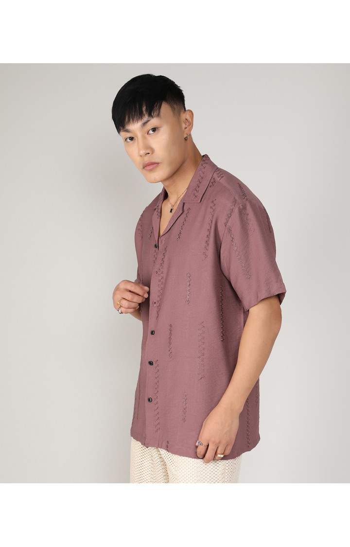 Men's Brown Embroidered Casual Shirts