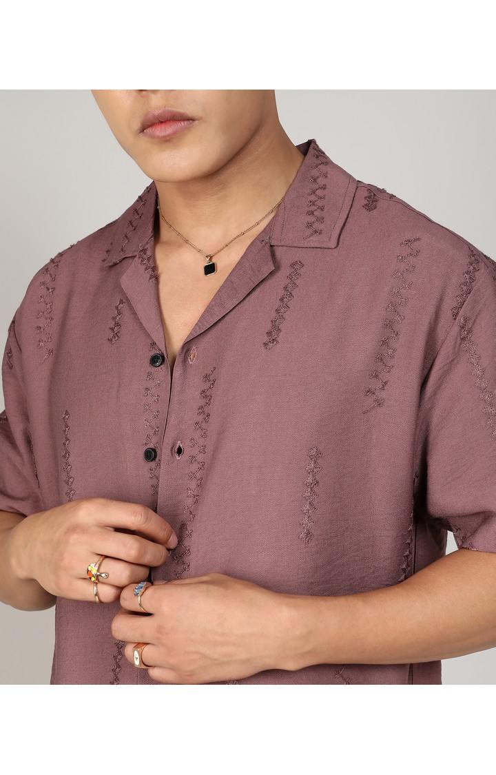 Men's Brown Embroidered Casual Shirts