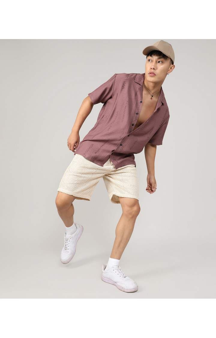 Men's Brown Embroidered Casual Shirts