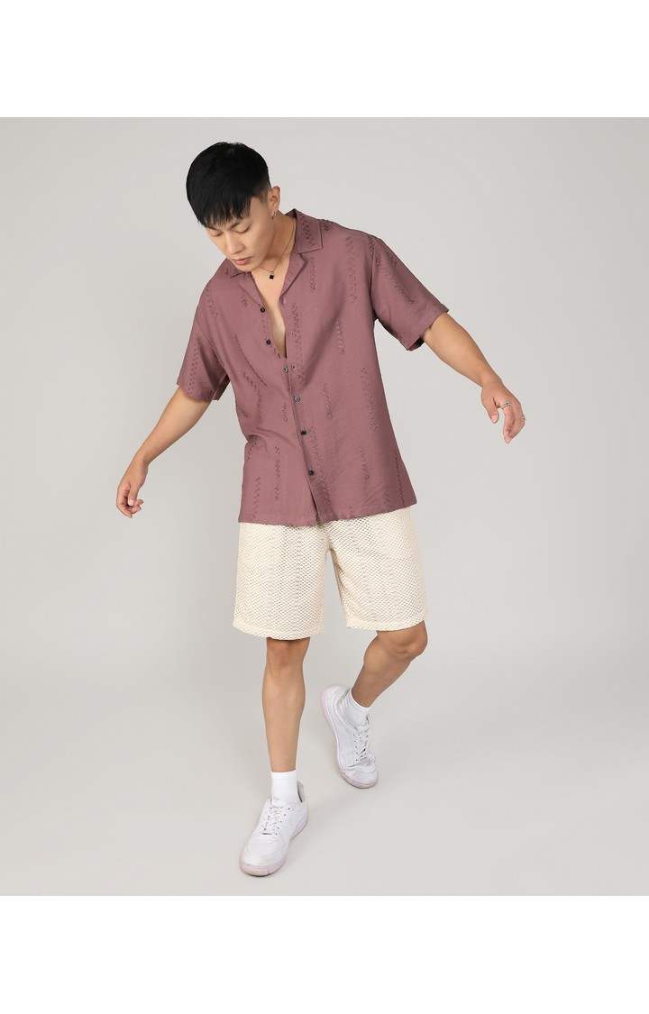 Men's Brown Embroidered Casual Shirts