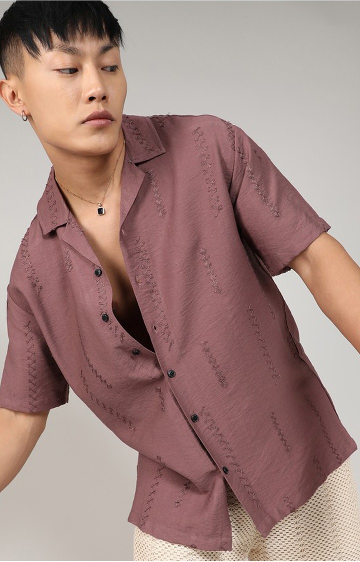 Men's Brown Embroidered Casual Shirts