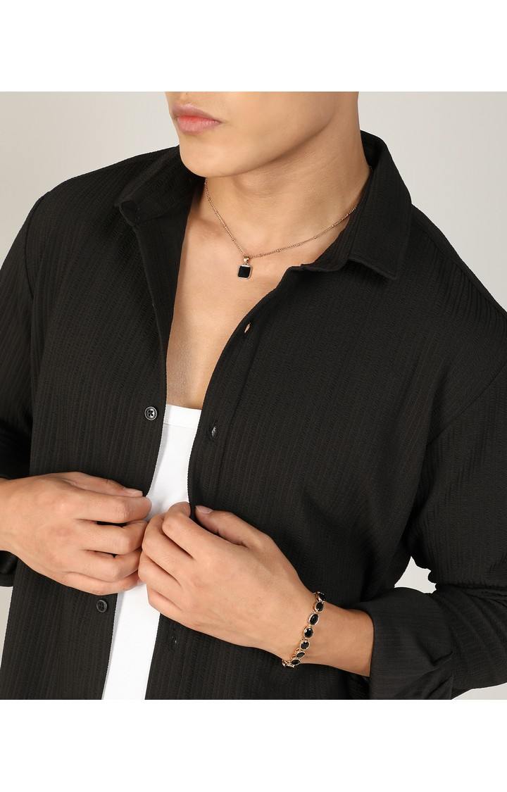 Men's Black Solid Casual Shirts