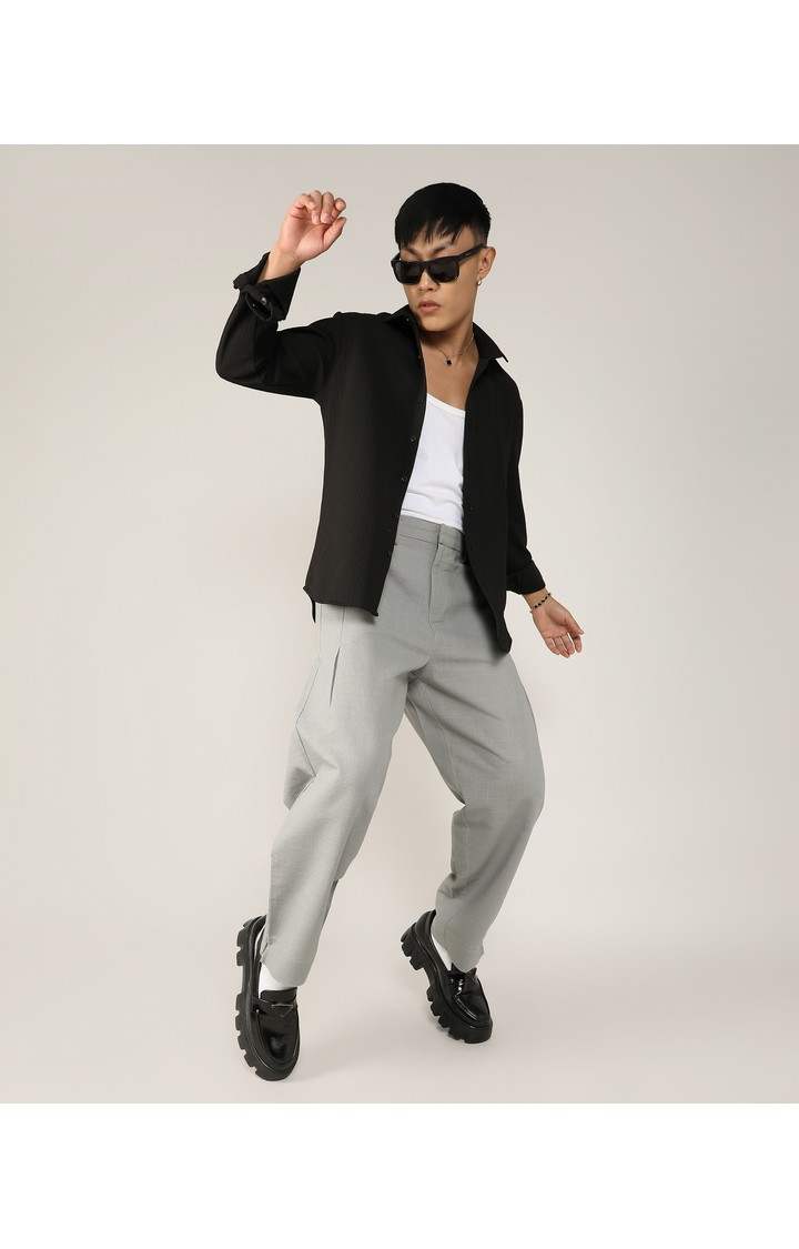 Men's Black Solid Casual Shirts