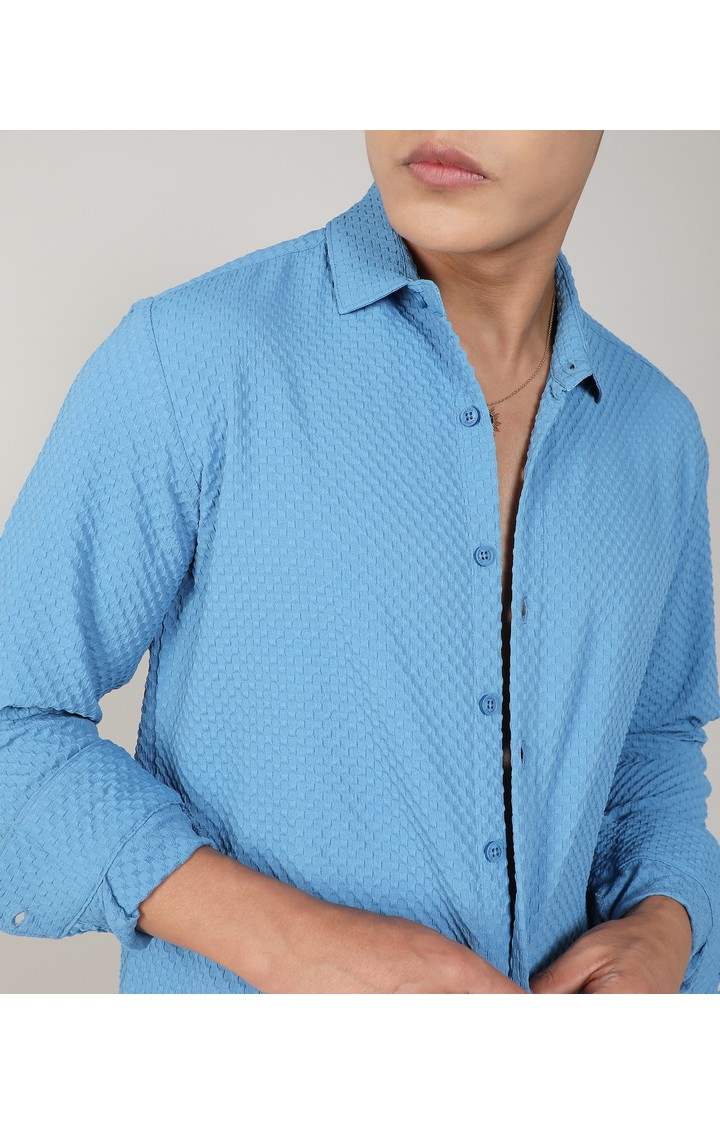 Men's Blue Solid Casual Shirts