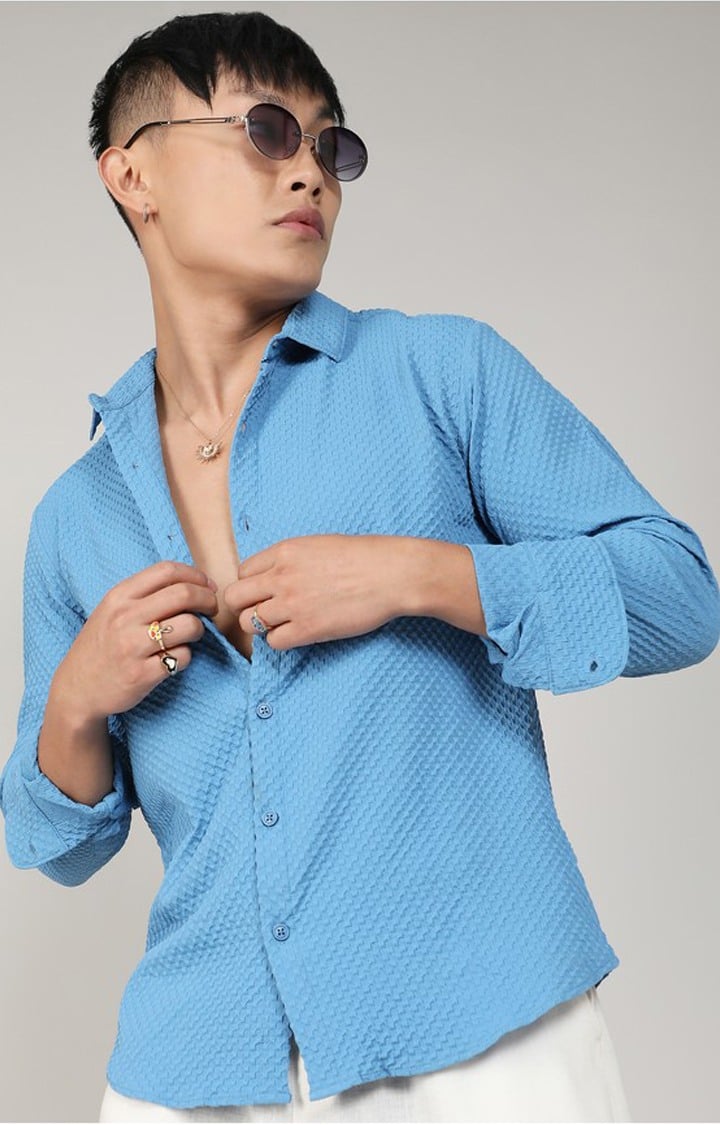 Men's Blue Solid Casual Shirts