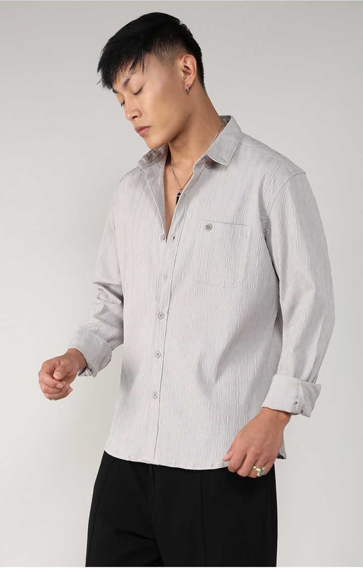 Men's Grey Solid Casual Shirts