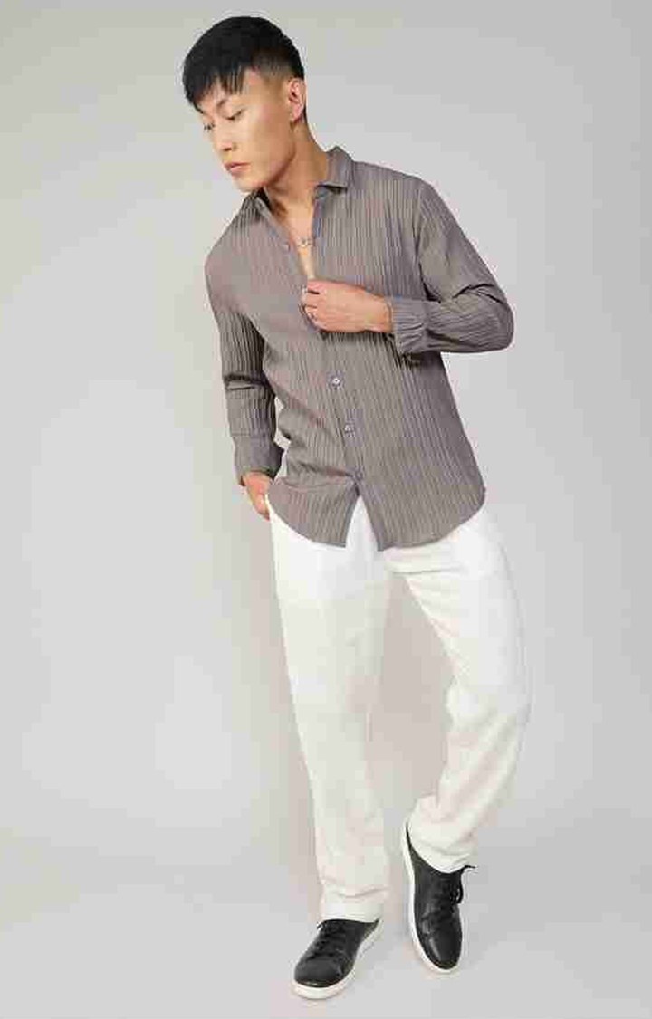 Men's Grey Solid Casual Shirts
