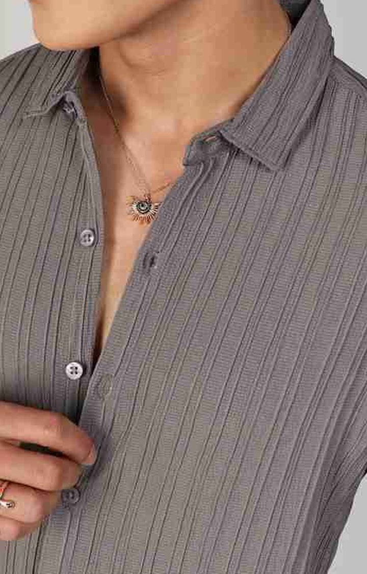 Men's Grey Solid Casual Shirts